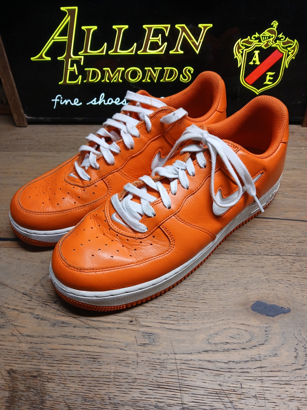 Nike Men’s Orange and White Low-Top Sneakers - Leather Swoosh